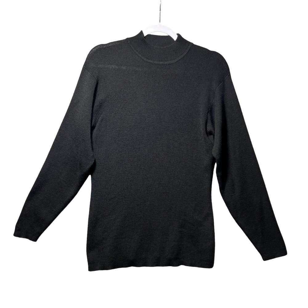 Rafaella Black Merino Wool Blend Sweater Vintage‎ 90s Mock Neck Knit Top Medium